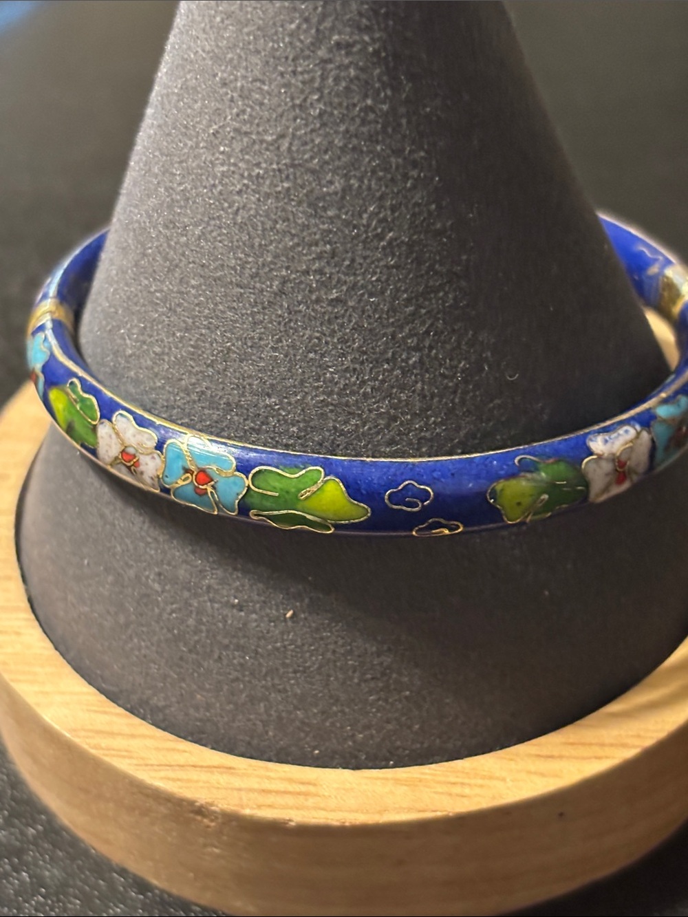 Blue Floral Cloisonné Bracelet Stackable Enamel Bracelet